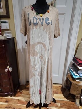 Magnolia Pearl 'Love' graphic maxi dress with multicolor pom trim